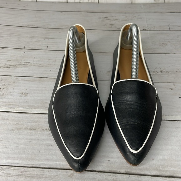J. Crew Black Pointed Toe Loafers with White Piping - Picture 3 of 10